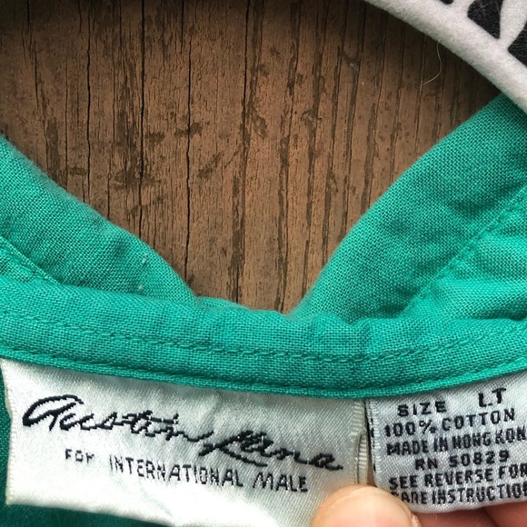 Vintage Austin Kane for International Male Button Down Shirt Large Tall Green - Picture 5 of 8